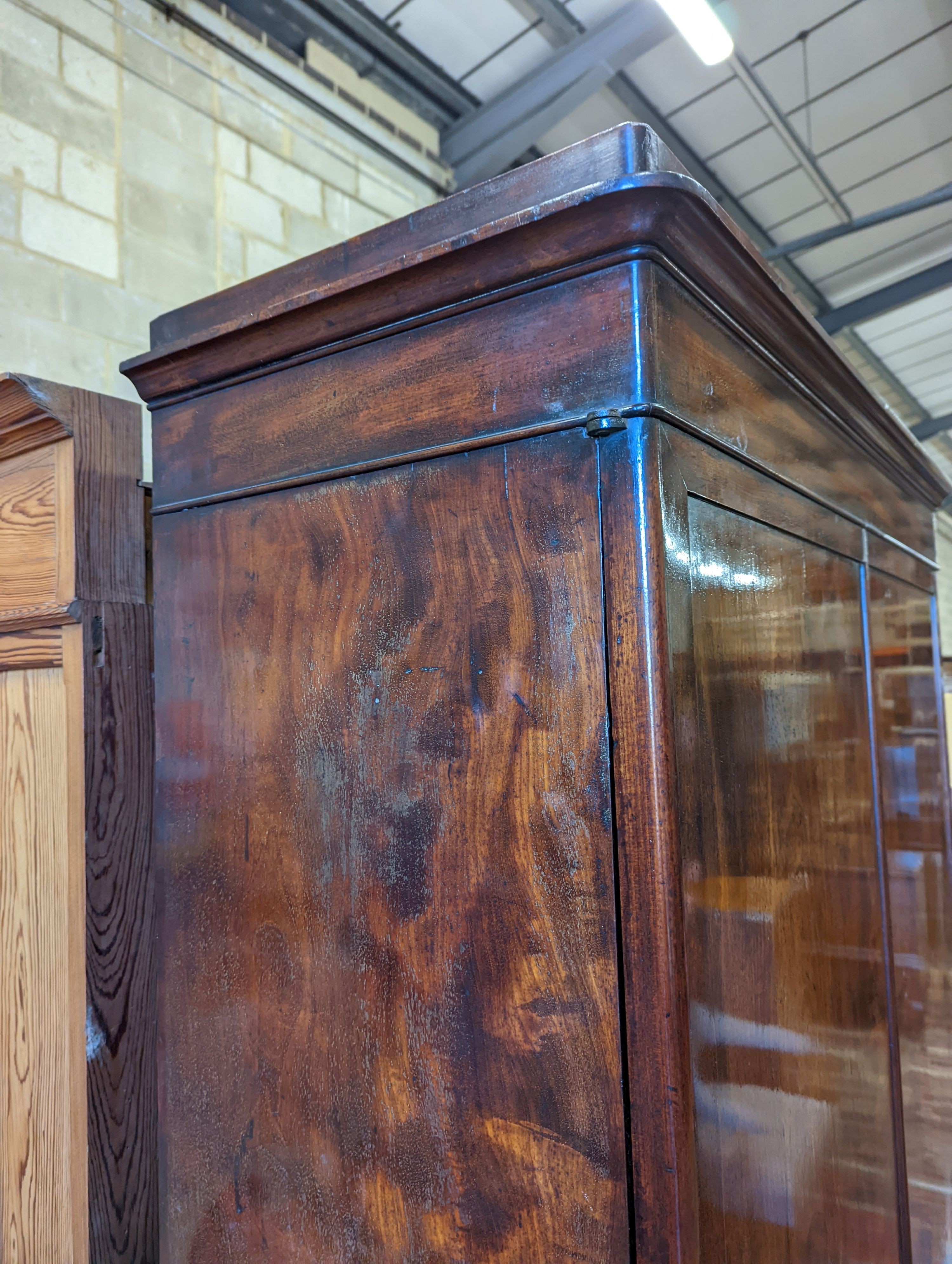 A 19th century French mahogany armoire, width 108cm, depth 47cm, height 213cm